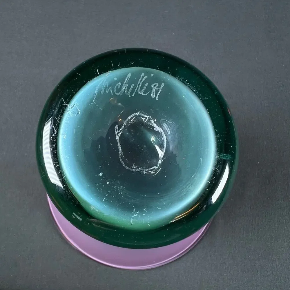Michelle Kaptur 81' Art Glass Vase Turquoise Pink White Artisan Bend Oregon VNTG